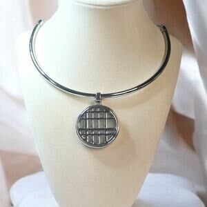 WHBM Disc Pendant Silver Collar Necklace Reversible - Minimalist Modern